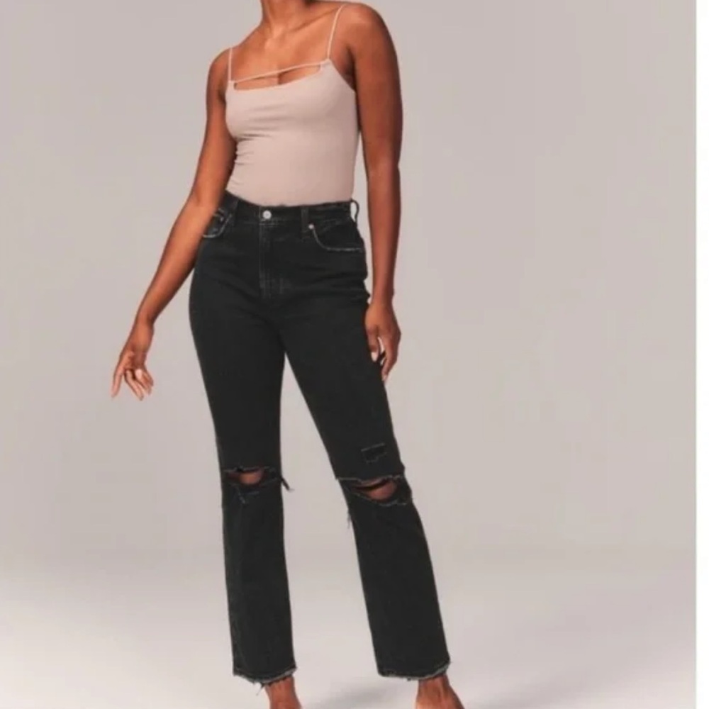 Abercrombie & Fitch, The Ankle Straight Ultra High Rise Jeans, Black, 25/0 Short